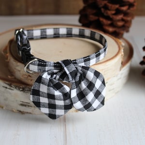 Cat Collar, Black and White Cat Collars, Cat Collar with Bunny Ear Bowtie, Breakaway Cat Collar, Plaid Dog Collar,Small Dog Collar,Pet Gifts