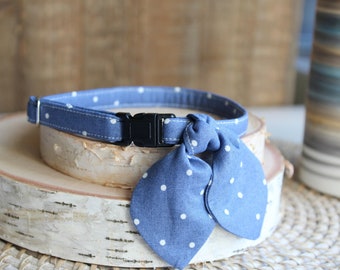 Cat Collar, Cat Collar with Bunny Ear Bowtie, Breakaway Cat Collar, Blue Cat Collar, Cute Cat Collar, Small Dog Collar, Kitten, Pet Gifts