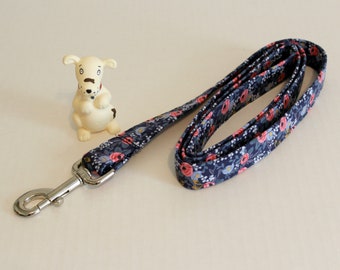 Dog Leash, Blue and Pink Leash, 1" Dog Leash, Floral Dog Leash, Dog Lead,Any Length Dog Leash, 5 ft Leash,Traffic Leash, Josephine Leash