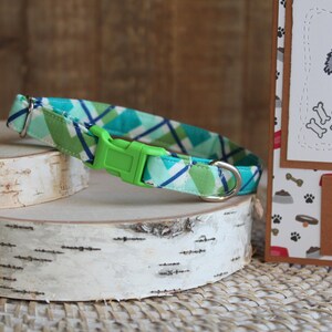Green Plaid Dog Collar, 1/2" Dog Collar, Small Dog Collar, Puppy Dog Collar, Tiny Dog Collar, Mini Collar, Non-Breakaway Collar, Pet Gifts