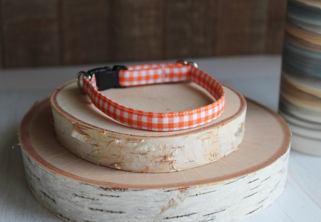 Cat Collar, Orange Gingham Cat Collar, Orange Dog Collar, Small Dog