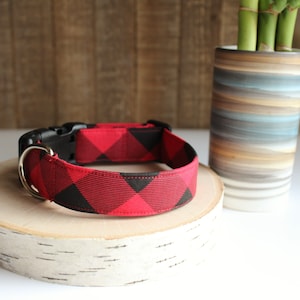 Rotes Hundehalsband, Rotes Büffel kariertes Hundehalsband, trendy Hundehalsbänder, handgemachte Hundehalsbänder, individuelles Hundehalsband, verstellbares Hundehalsband