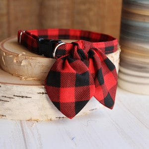 Cat Collar, Cat Collar with Bunny Ear Bowtie, Breakaway Cat Collar, Red Check Collar, Cute Cat Collar, Small Dog Collar, Kitten, Pet Gifts