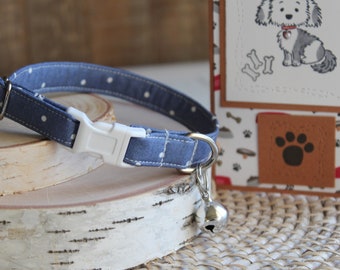 Collar de perro de lunares azules, collar de perro de 1/2", collar de perro de taza de té, collar de perro cachorro, collar de perro pequeño, mini collar, collar no separable, regalos para mascotas