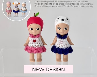 Aanpasbare Sonny Angel-halterjurk met kralenstrik en plooien – Handgemaakte poppenoutfit, 'Angels by Moonlight'