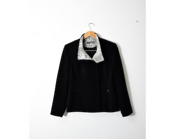 Forwear New York Blazer Women 10 Black Snakeskin Trim Collared Jacket  Y2K vtg