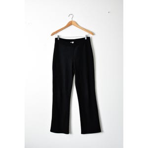 Fashion Bug Ribbed Pants Women Medium Black Vtg 90s Crossover V-Waist Flare