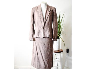 Ballen Design Skirt Suit Women Size 8 Brown 70s Vintage Textured Blazer Set
