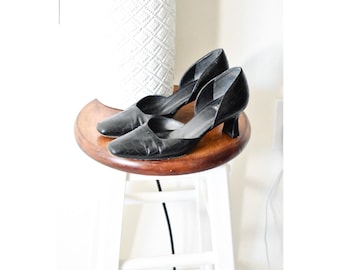 Stuart Weitzman Pumps Womens 6.5 Black Vintage Croc Embossed D'Orsay Square Toe