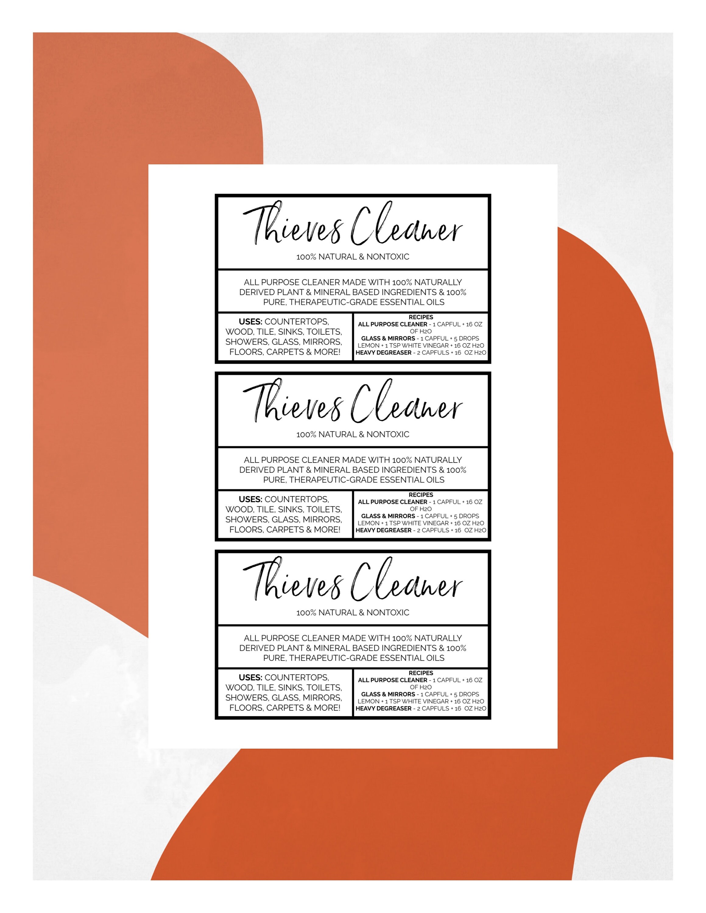 PRINTABLE Thieves Cleaner Label Printable All Purpose Cleaner | Etsy