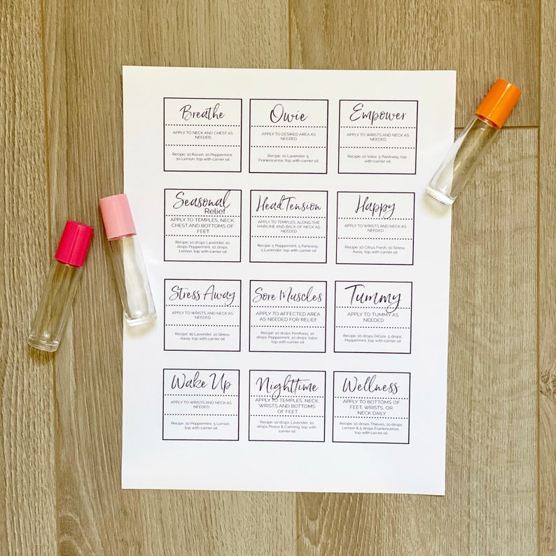 printable roller bottle labels set of 12 labels for 10ml
