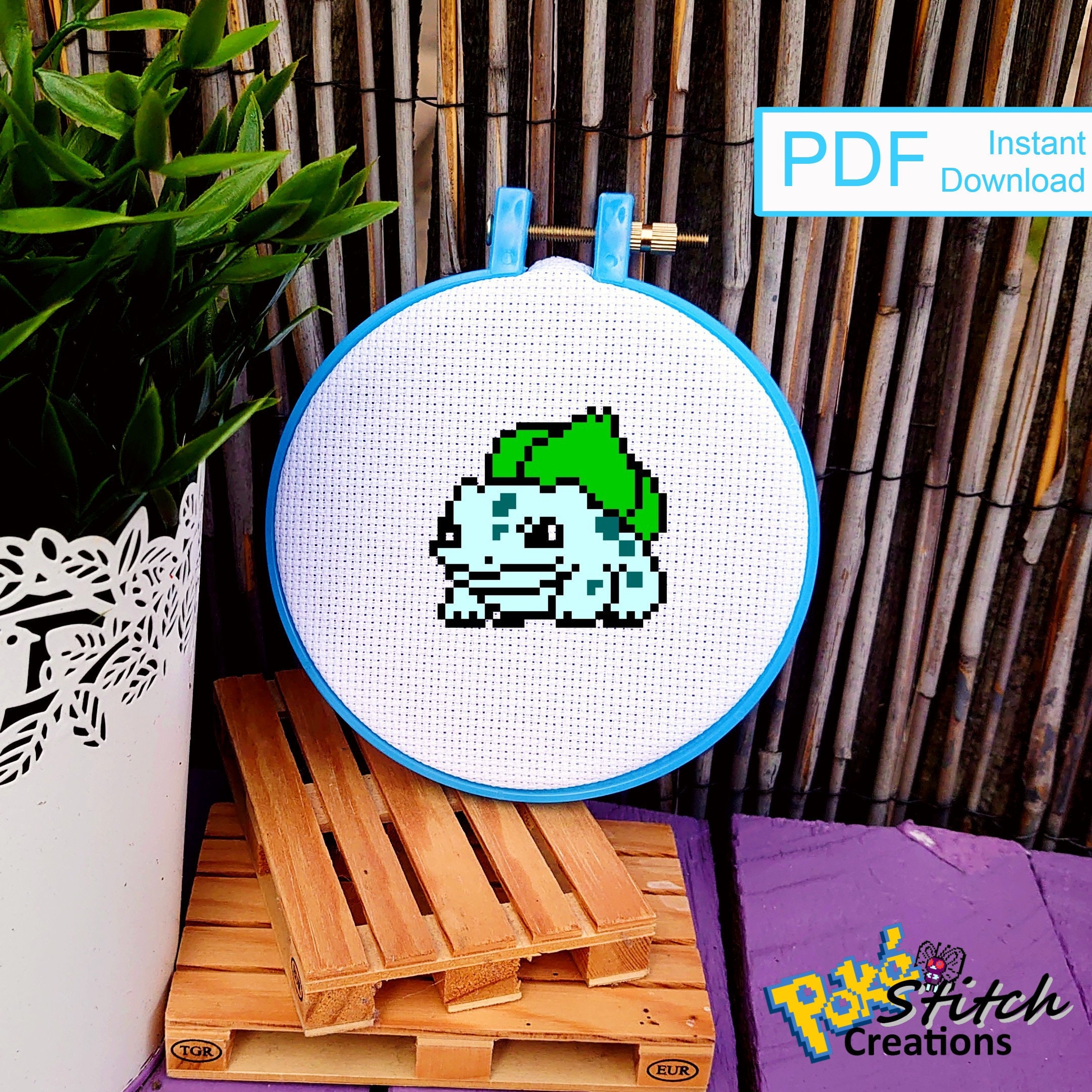 Pokémon 001 Bulbasaur 8-bit Pixel Cross Stitch Pattern PDF - Etsy