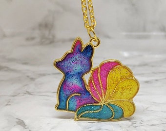 LGBTQ+ Pride Fox Pendant Necklace. The 'Pride' Collection. LGBT flag, LGBT jewellery, Pride acessories, 9 tail fox, kawaii kitsune, rainbow