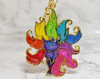 LGBTQ+ Pride Fox Pendant Necklace. The 'Pride' Collection. LGBT flag Jewellery,Pride acessories,9 tail fox,kawaii kitsune, rainbow