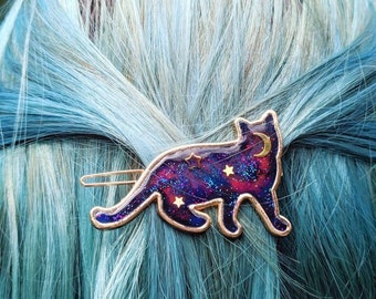 Galaxy Space Cat Hair Barrette. The 'Galaxy Cats' Collection. Kawaii hair clip, space cat accessories, cat hair pin