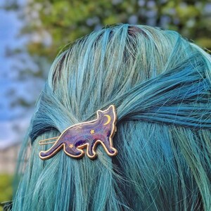 Galaxy Space Cat Hair Barrette. The 'Galaxy Cats' Collection. Kawaii hair clip, space cat accessories, cat hair pin image 5