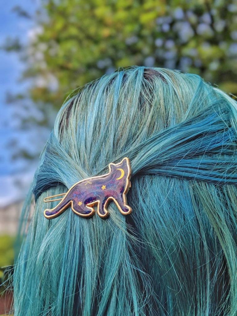 Galaxy Space Cat Hair Barrette. The 'Galaxy Cats' Collection. Kawaii hair clip, space cat accessories, cat hair pin image 5