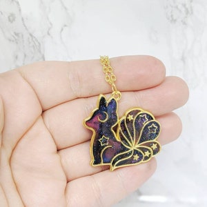 Galaxy Space Fox Pendant Necklace. The 'Galaxy Foxes' Collection. Kawaii golden bezel, space fox bezel necklace, gift for kids, kitsune image 3