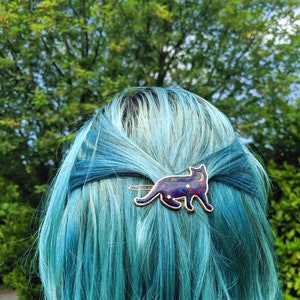 Galaxy Space Cat Hair Barrette. The 'Galaxy Cats' Collection. Kawaii hair clip, space cat accessories, cat hair pin image 3