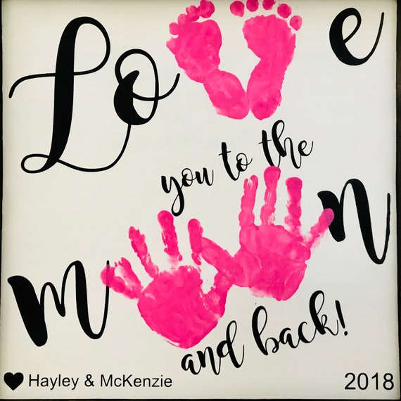Love You To The Moon And Back Wooden Sign Handprint And Etsy Love You To The Moon And Back Wooden Sign Handprint And Etsy