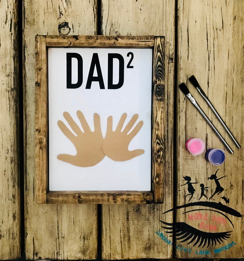 Dad Wooden Sign Fathers Day Gift Handprint Art Dad Handprint Wooden Sign