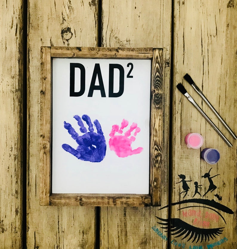 Dad Wooden Sign Fathers Day Gift Handprint Art Dad Handprint Wooden Sign