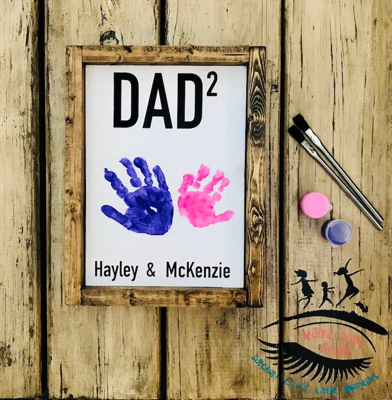 Dad Wooden Sign Fathers Day Gift Handprint Art Dad Handprint Wooden Sign