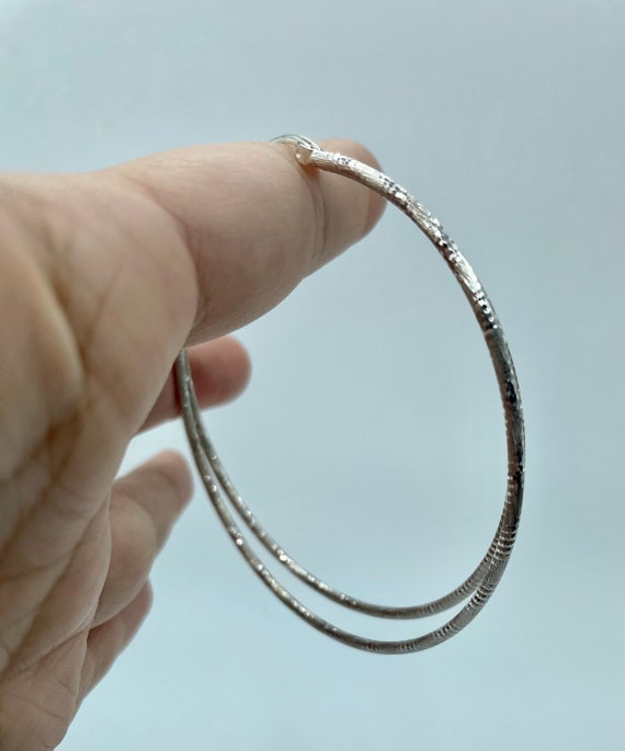 Sterling Silver 2.5" Large .925 Textured Hoops - image 7
