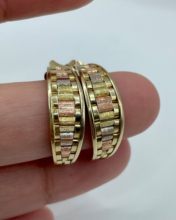 Vintage Italian Solid 14K Tri Gold Woven Tapered … - image 5