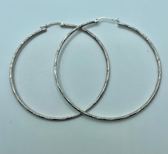 Sterling Silver 2.5" Large .925 Textured Hoops - image 4
