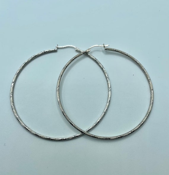 Sterling Silver 2.5" Large .925 Textured Hoops - image 3