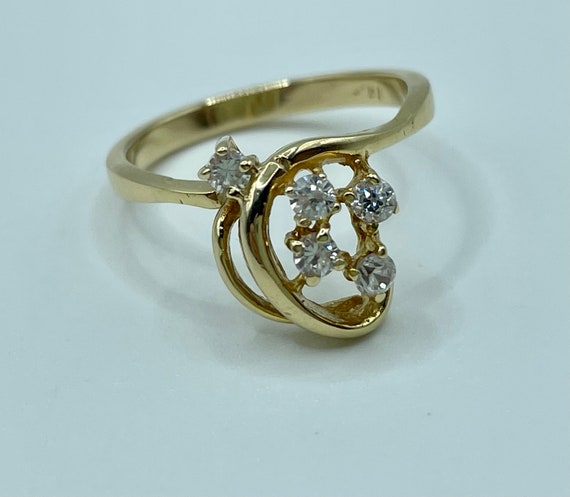 Vintage Retro Knot Loop Floral CZ Solid 14kt Yell… - image 1