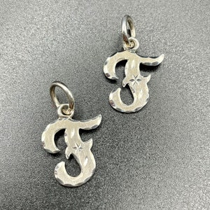 Celestial Vintage Cursive Initial F Sterling Silver 925 Charm/ Pendant