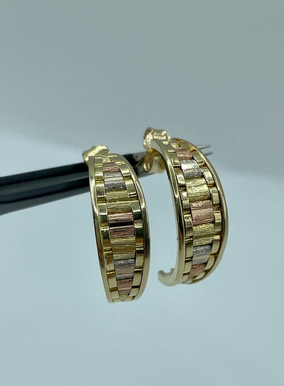 Vintage Italian Solid 14K Tri Gold Woven Tapered … - image 1