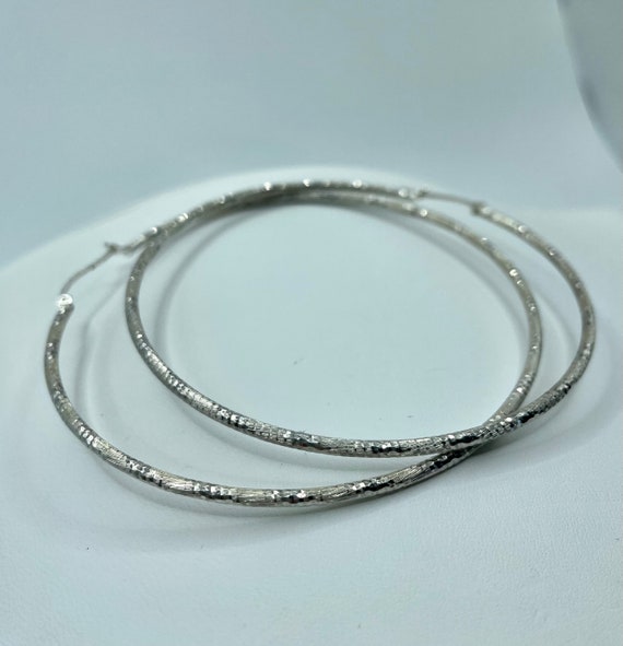 Sterling Silver 2.5" Large .925 Textured Hoops - image 9