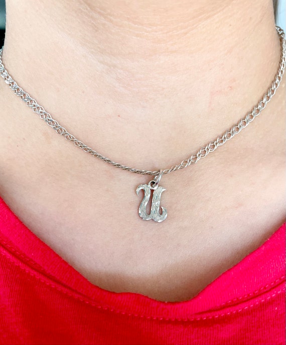 Celestial Vintage Cursive Initial U Sterling Silv… - image 8
