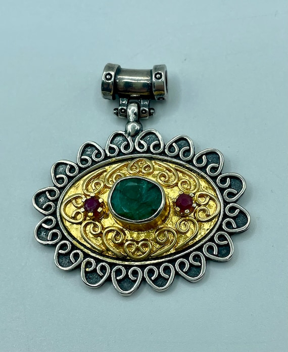 Estate Vintage Turkish Natural Emerald Ruby Sterli