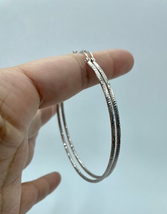 Sterling Silver 2.5" Large .925 Textured Hoops - image 6