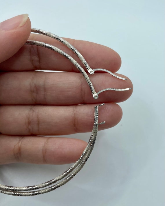 Sterling Silver 2.5" Large .925 Textured Hoops - image 5