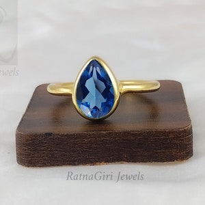 Minimalist Blue Sapphire Ring, 14k Yellow Gold Fill, September Birthstone, Gift for Mom, 925 Sterling Silver, Handmade Ring, Solitaire Ring