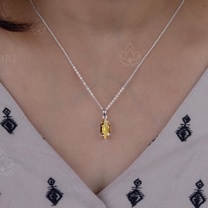Long Solitaire Citrine Pendant, Yellow Marquise Cut Necklace, Exquisite Wedding Jewelry, Handmade 925 Silver Pendant, Radiant Gift Necklace