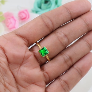 Square Tsavorite Garnet Ring, 18k Gold Vermeil or 925 Sterling Silver, Stacking Everyday Ring, Fine Handmade Crystal Ring, Gift For Her