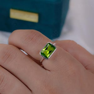 Bezel Set Radiant Cut Peridot Ring, 18k Gold East West, Women Everyday Ring, August Birthstone, Anniversary Gift Ring, Unisex Birthday Gift