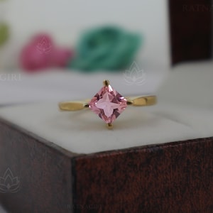 Dainty Princess Cut Morganite Ring | 18k Gold Vermeil Sterling Silver, 6mm Square Gemstone