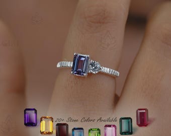 Engagement Ring Alexandrite Ring 5x7mm Stackable Rings 925Sterling Silver Multi Stone Ring Birthstone Ring Promise Ring Women Rings Gift Her