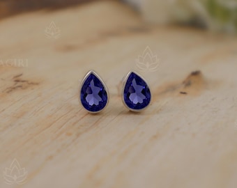 Dainty Push Back Tanzanite Stud Earring, 18k Gold Vermeil Earrings, Wedding Gift for Her, December Birthstone Studs, Handmade Stud Earrings