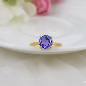 Tansanit 8 mm Runder Solitärring, Jubiläumsgeschenk für sie, minimalistischer Alltagsring, 925er Silberring, Geburtstagsgeschenk für sie