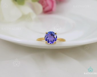 Tanzanite 8mm Round Solitaire Ring, Anniversary Gift For Her, Minimalist Everyday Ring, 925 Silver Prong Ring, Birthday Gift For Her