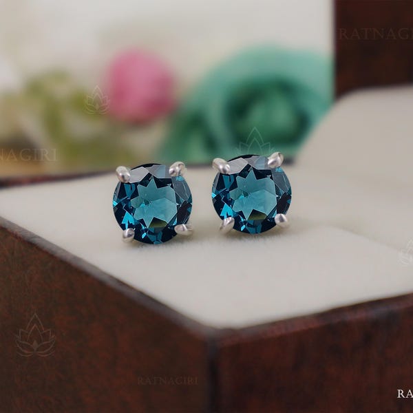 London Blue Topaz Sterling Silver Stud Earrings, Gold Vermeil