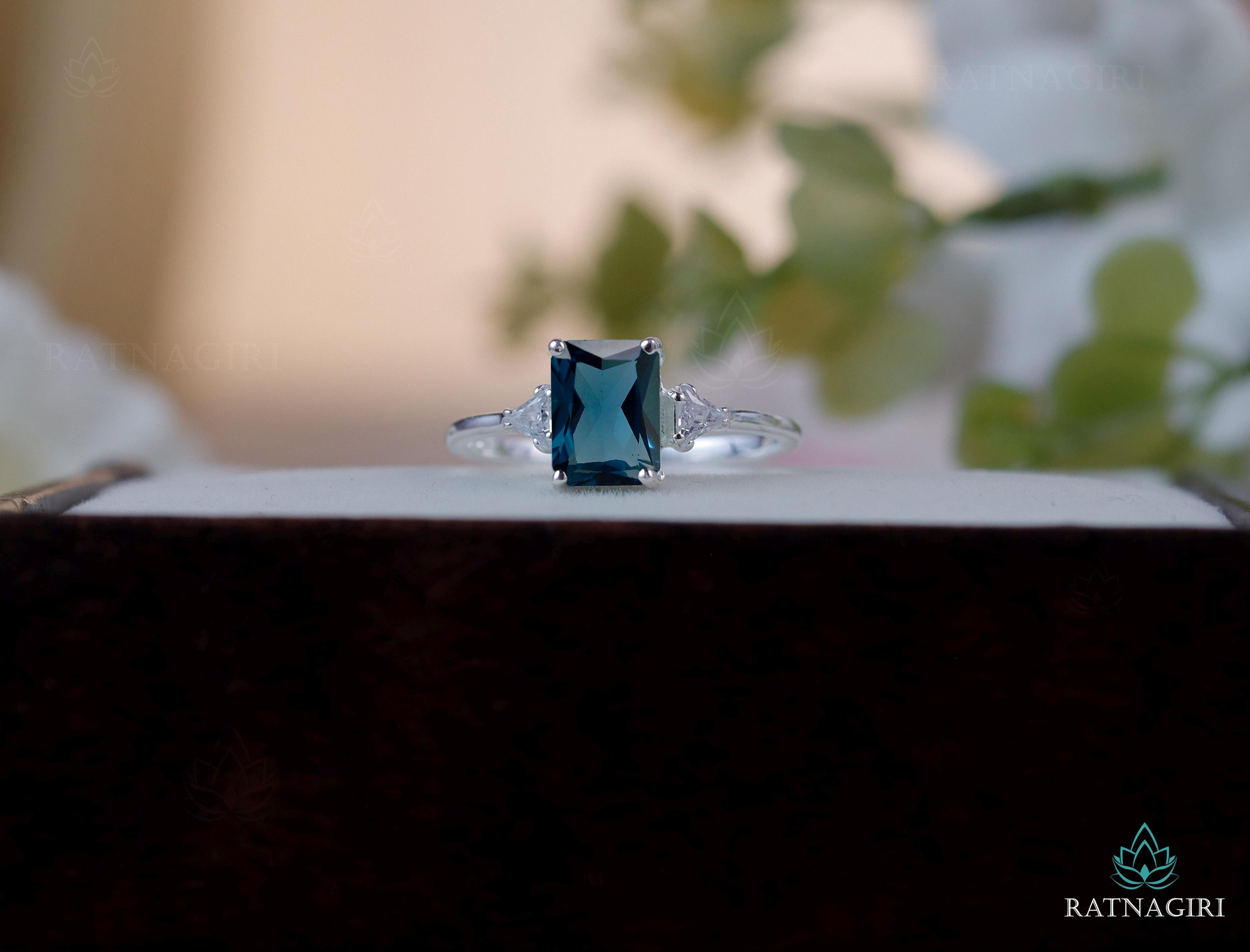 Radiant Cut London Blue Topaz Ring, 18k Gold Vermeil, 925 Silver 